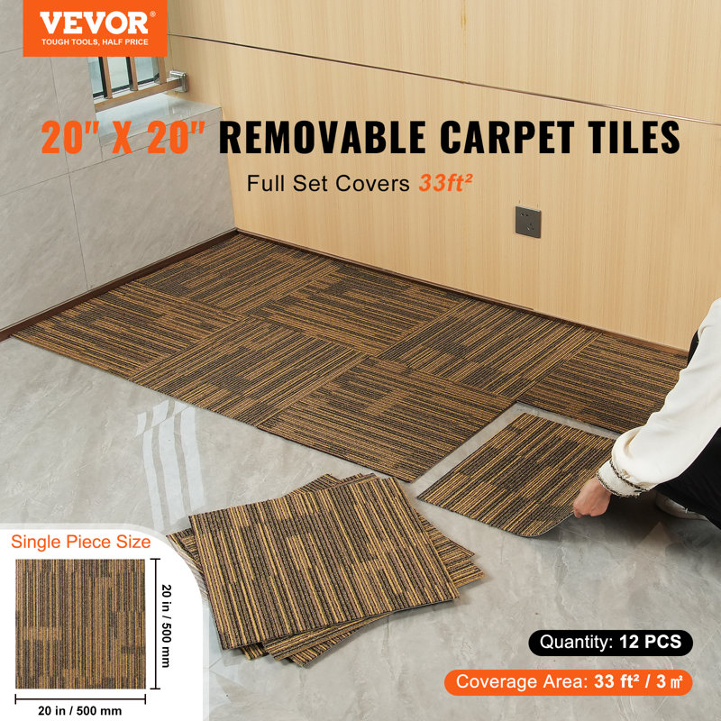 VEVOR 20'' W x 20'' L Level Cut And Loop Polyester Carpet Tile